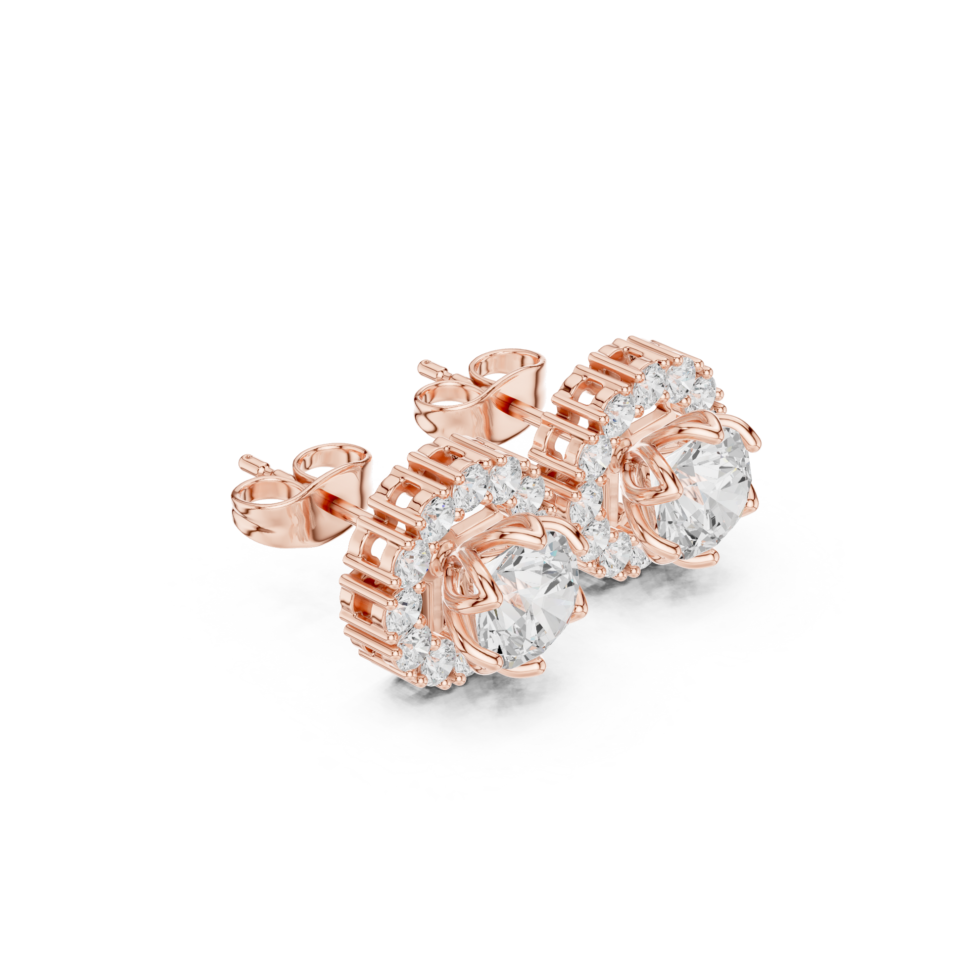 Round Cut Lab Grown Diamond Stud Earrings in Rose Gold