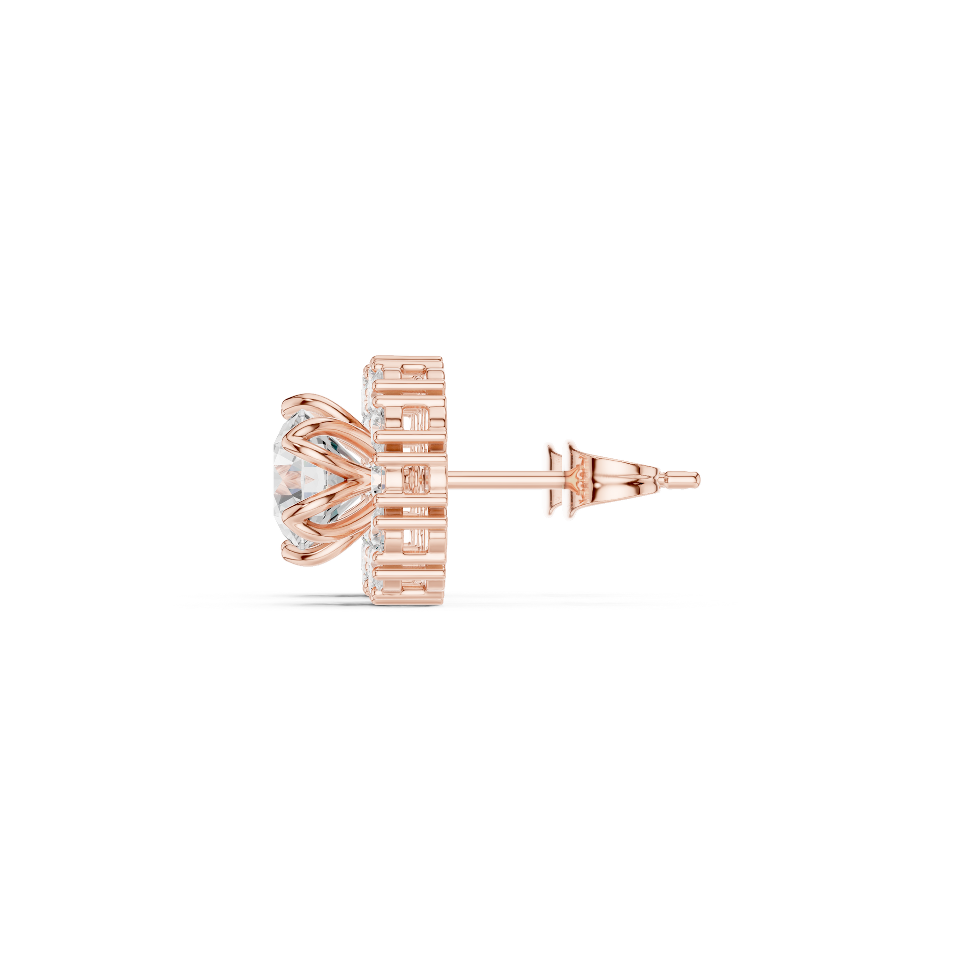 Round Cut Lab Grown Diamond Stud Earrings in Rose Gold