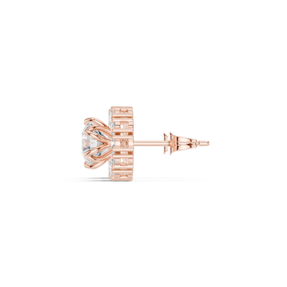 Round Cut Lab Grown Diamond Stud Earrings in Rose Gold