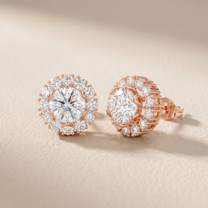 Round Cut Lab Grown Diamond Stud Earrings in Rose Gold