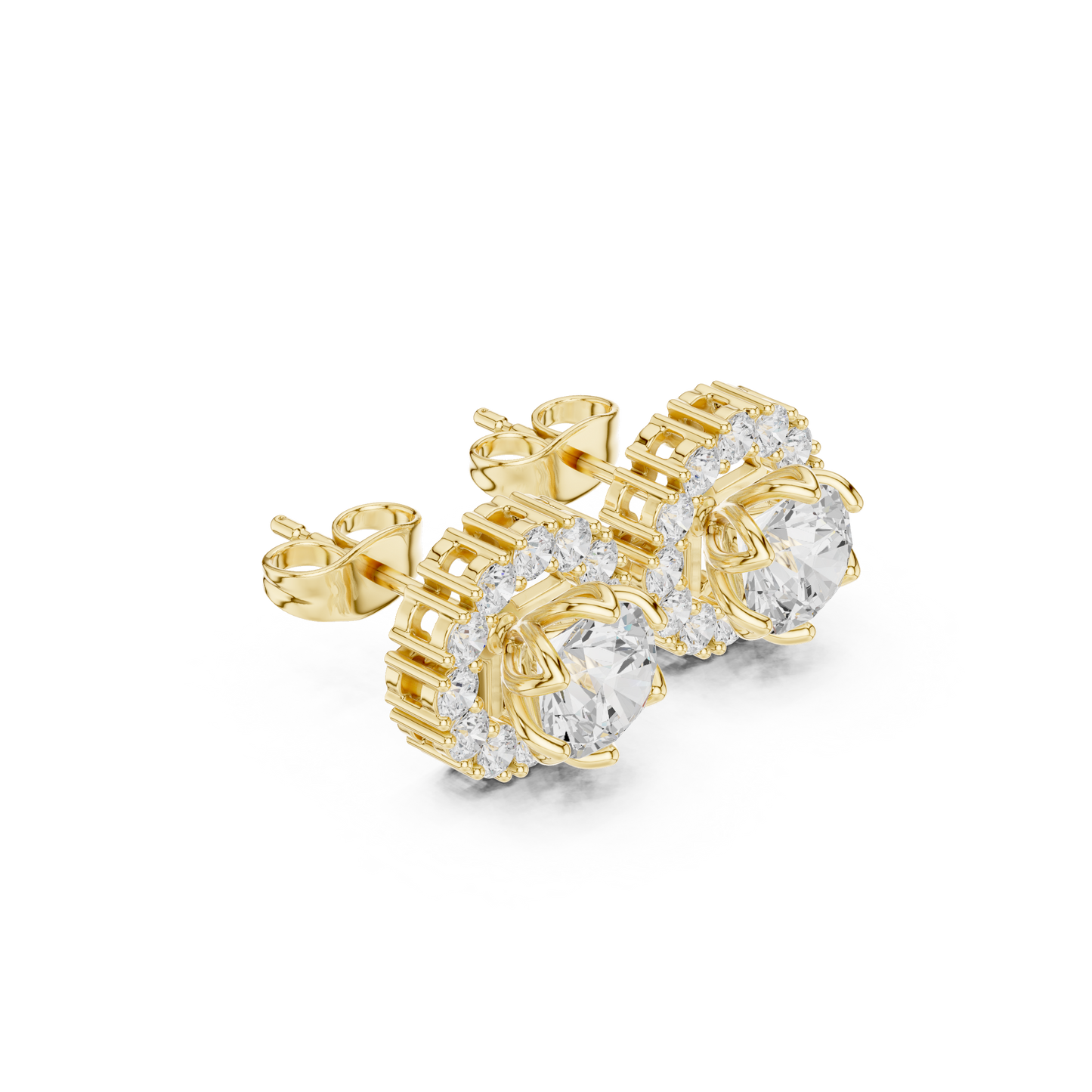 Round Cut Lab Grown Diamond Stud Earrings in Yellow Gold