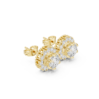 Round Cut Lab Grown Diamond Stud Earrings in Yellow Gold