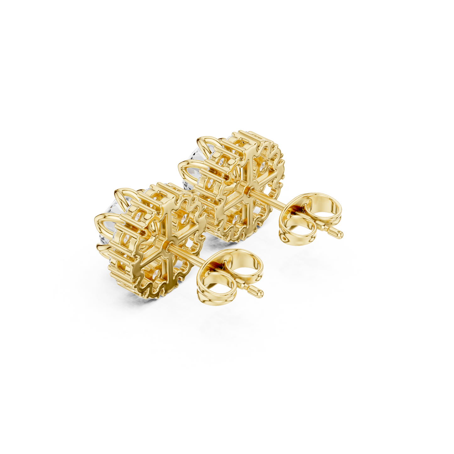 Round Cut Lab Grown Diamond Stud Earrings in Yellow Gold