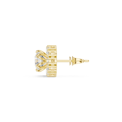 Round Cut Lab Grown Diamond Stud Earrings in Yellow Gold