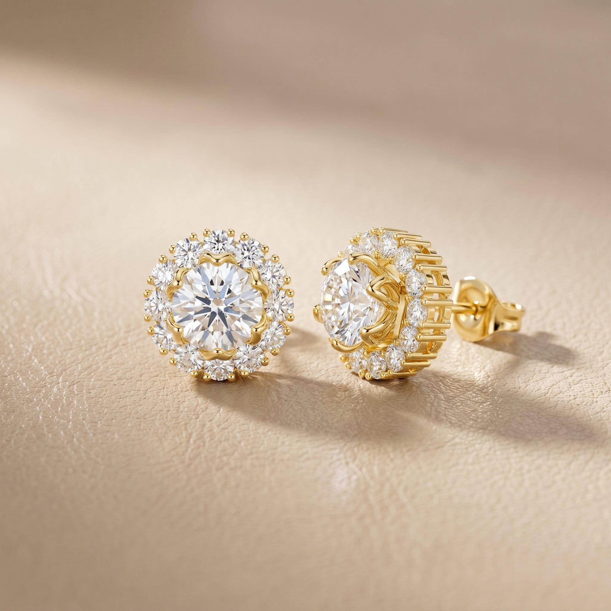 Round Cut Lab Grown Diamond Stud Earrings in Yellow Gold