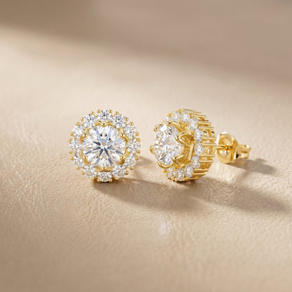Round Cut Lab Grown Diamond Stud Earrings in Yellow Gold