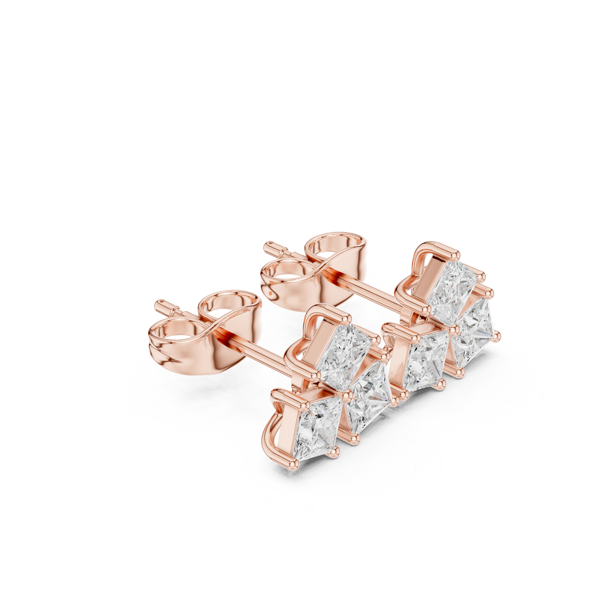 Juno Cluster Princess Cut Lab Grown Diamond Stud Earrings in Rose Gold