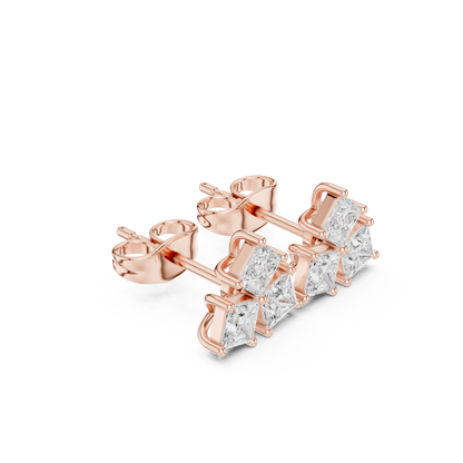 Juno Cluster Princess Cut Lab Grown Diamond Stud Earrings in Rose Gold
