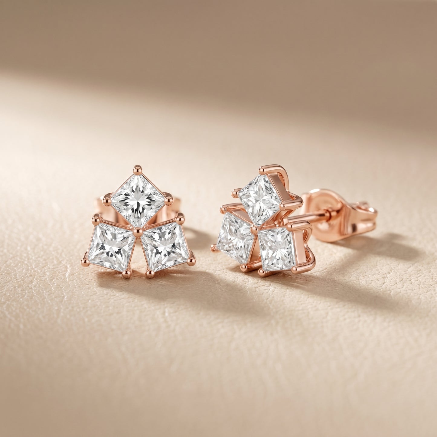 Juno Cluster Princess Cut Lab Grown Diamond Stud Earrings in Rose Gold