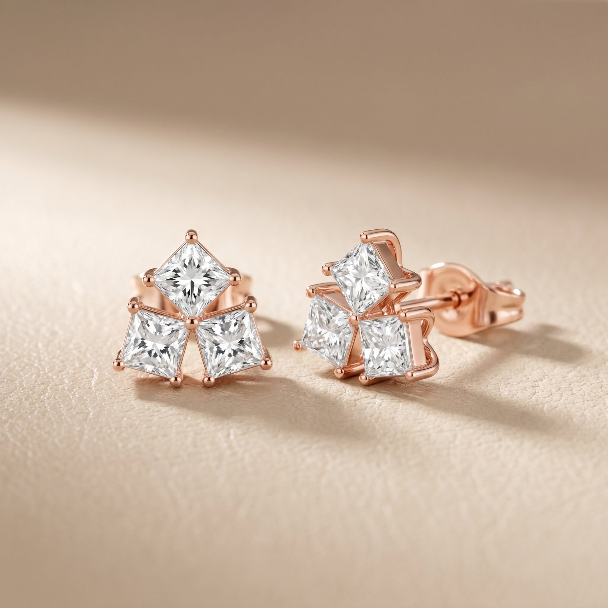 Juno Cluster Princess Cut Lab Grown Diamond Stud Earrings in Rose Gold