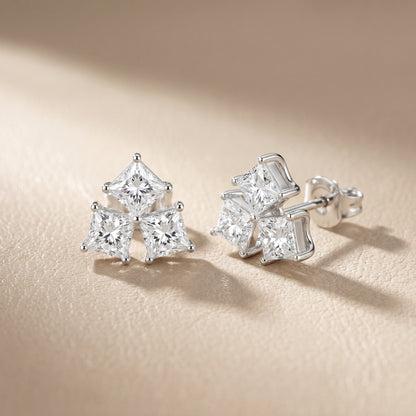 Juno Cluster Princess Cut Lab Grown Diamond Stud Earrings in Platinum