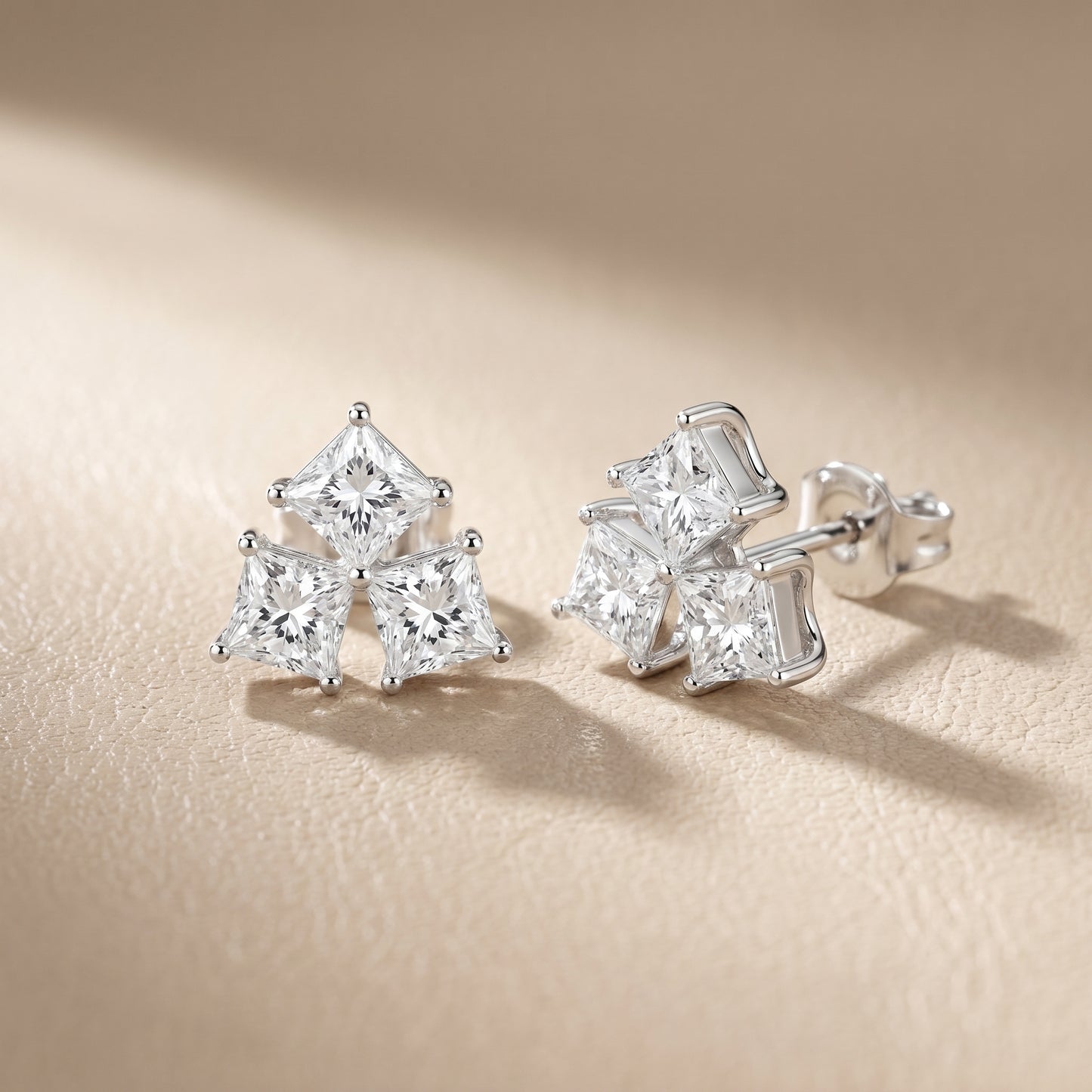 Juno Cluster Princess Cut Lab Grown Diamond Stud Earrings in Silver