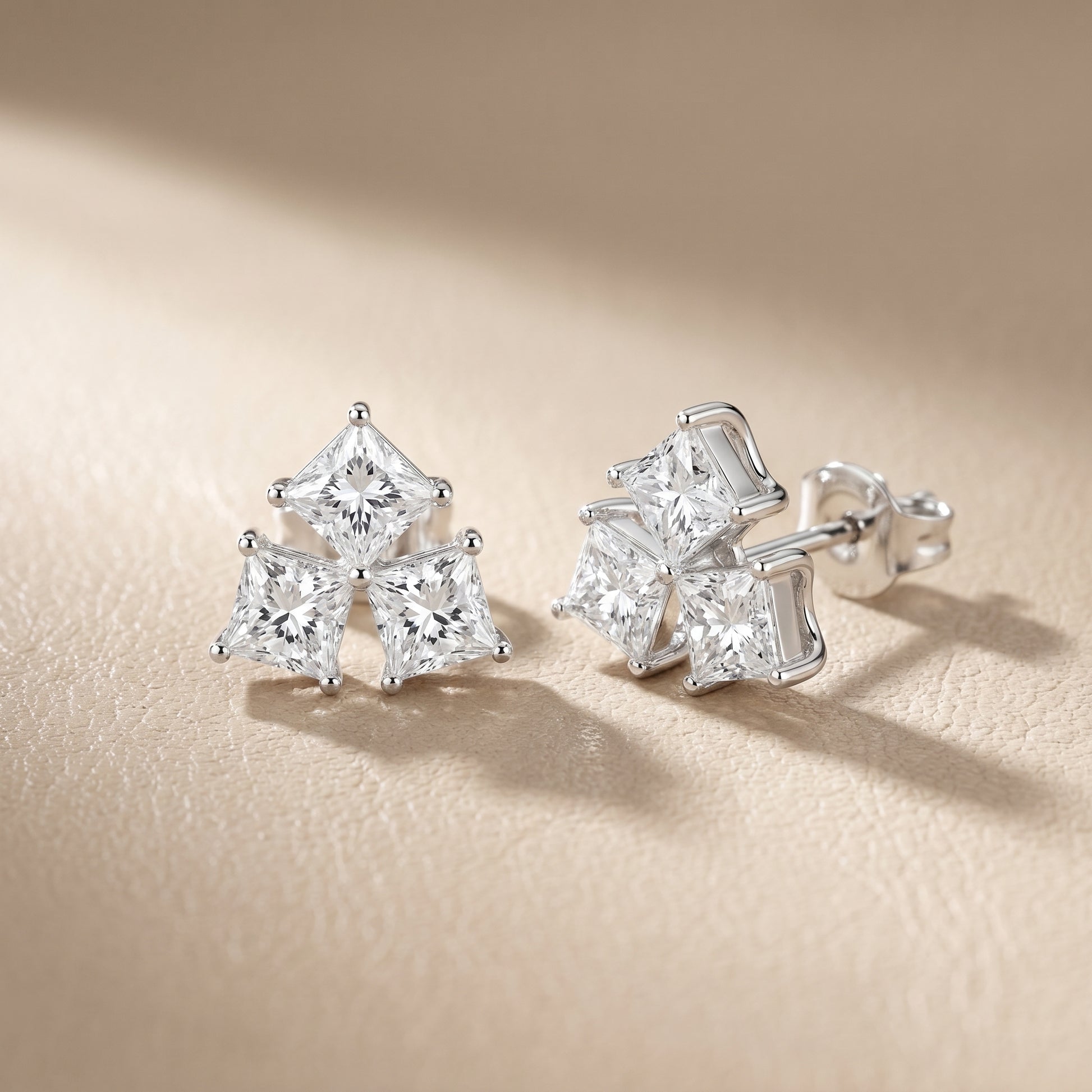 Juno Cluster Princess Cut Lab Grown Diamond Stud Earrings in Silver