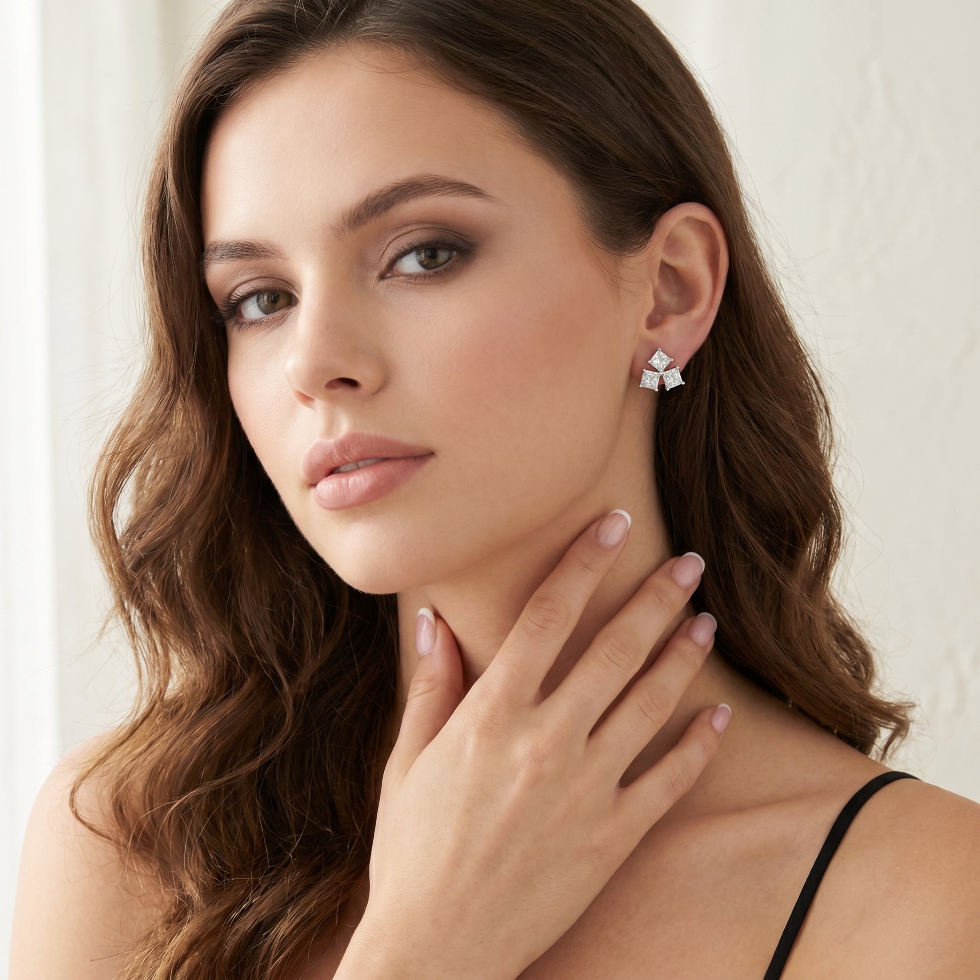 Juno Cluster Princess Cut Lab Grown Diamond Stud Earrings in White Gold
