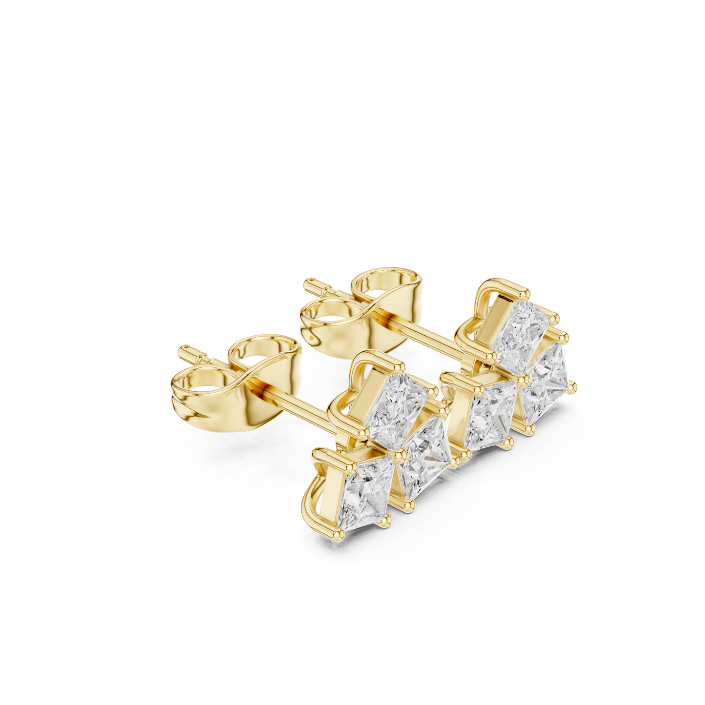 Juno Cluster Princess Cut Lab Grown Diamond Stud Earrings in Yellow Gold