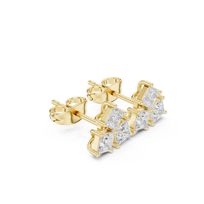 Juno Cluster Princess Cut Lab Grown Diamond Stud Earrings in Yellow Gold