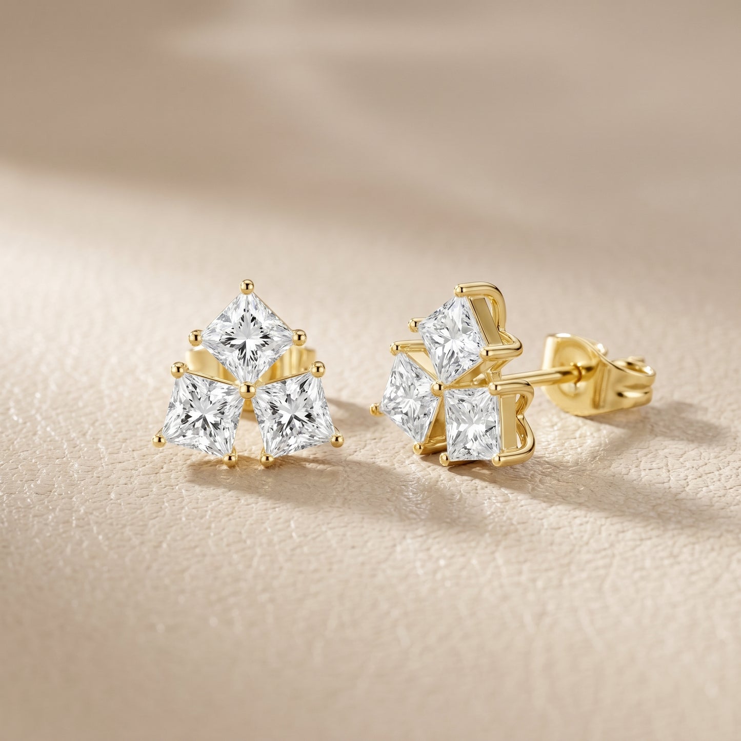 Juno Cluster Princess Cut Lab Grown Diamond Stud Earrings in Yellow Gold