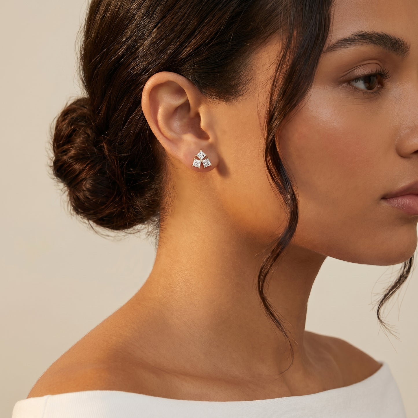 Juno Cluster Princess Cut Lab Grown Diamond Stud Earrings in Yellow Gold