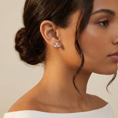 Juno Cluster Princess Cut Lab Grown Diamond Stud Earrings in Yellow Gold