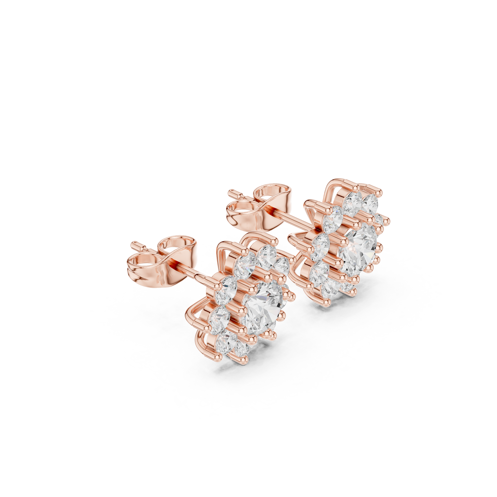 Round Cut Lab Grown Diamond Stud Earrings in Rose Gold