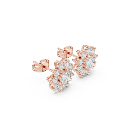 Round Cut Lab Grown Diamond Stud Earrings in Rose Gold