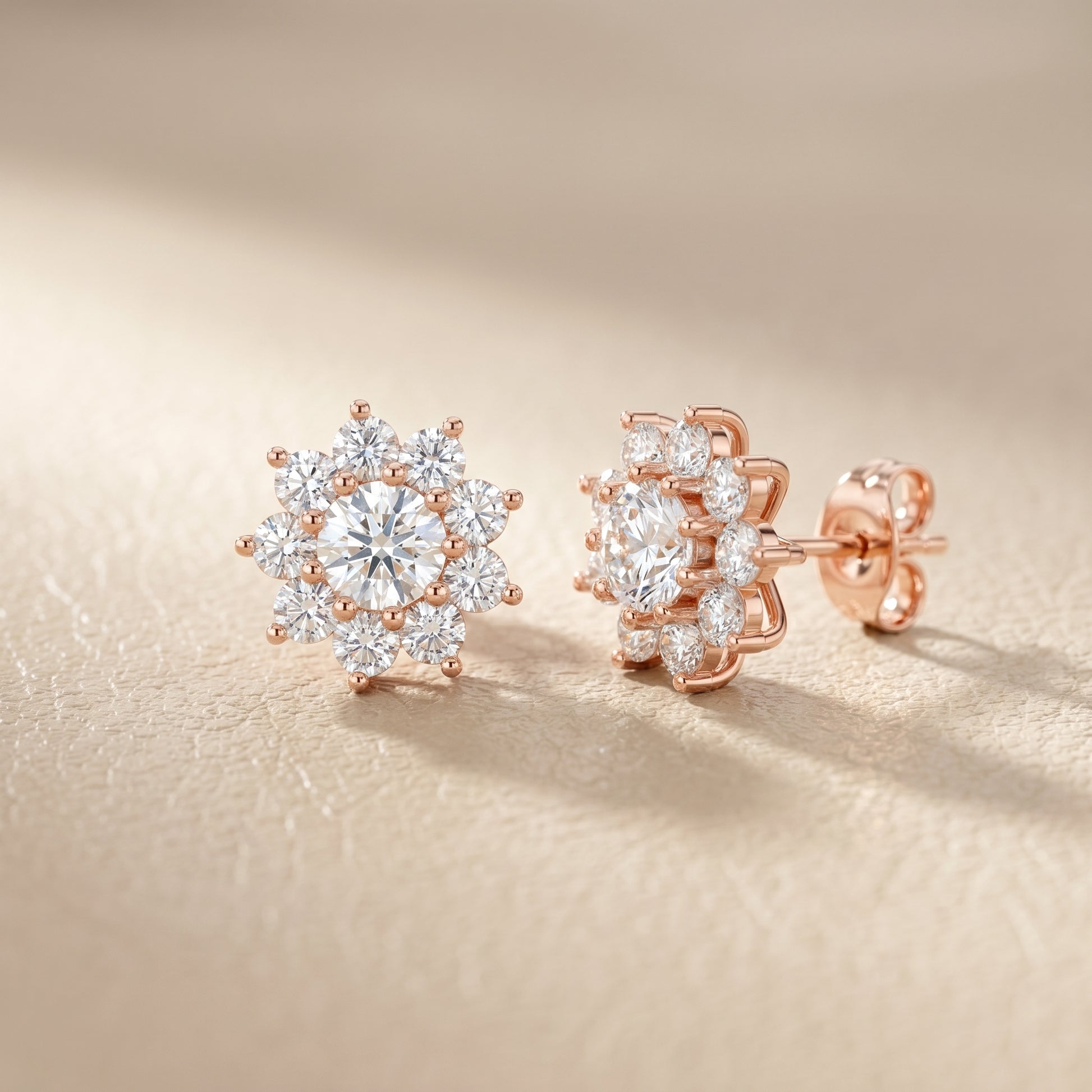 Round Cut Lab Grown Diamond Stud Earrings in Rose Gold
