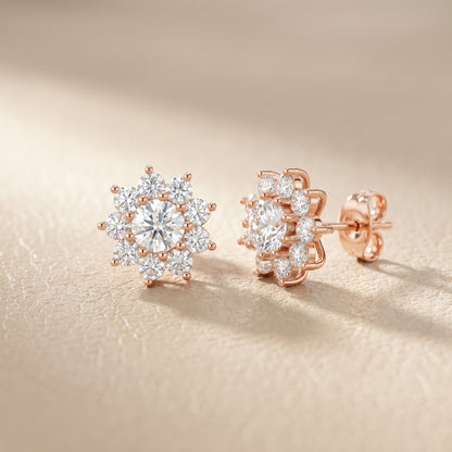 Round Cut Lab Grown Diamond Stud Earrings in Rose Gold
