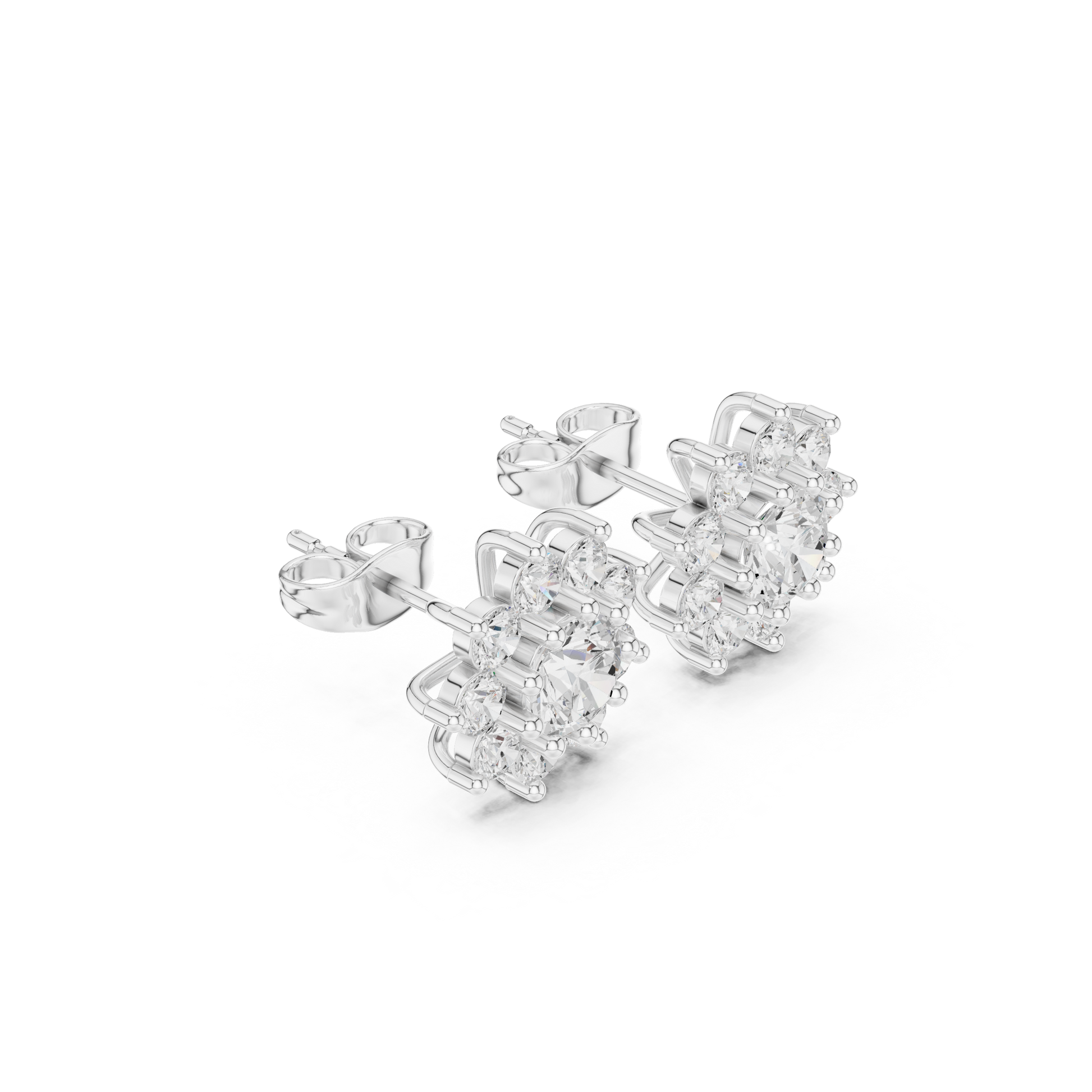 Round Cut Lab Grown Diamond Stud Earrings in Silver