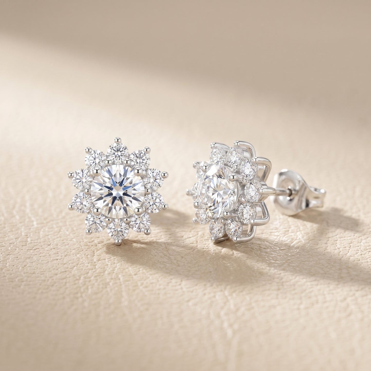 Round Cut Lab Grown Diamond Stud Earrings in Silver