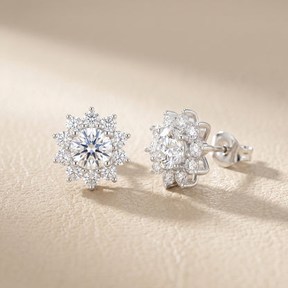 Round Cut Lab Grown Diamond Stud Earrings in Silver