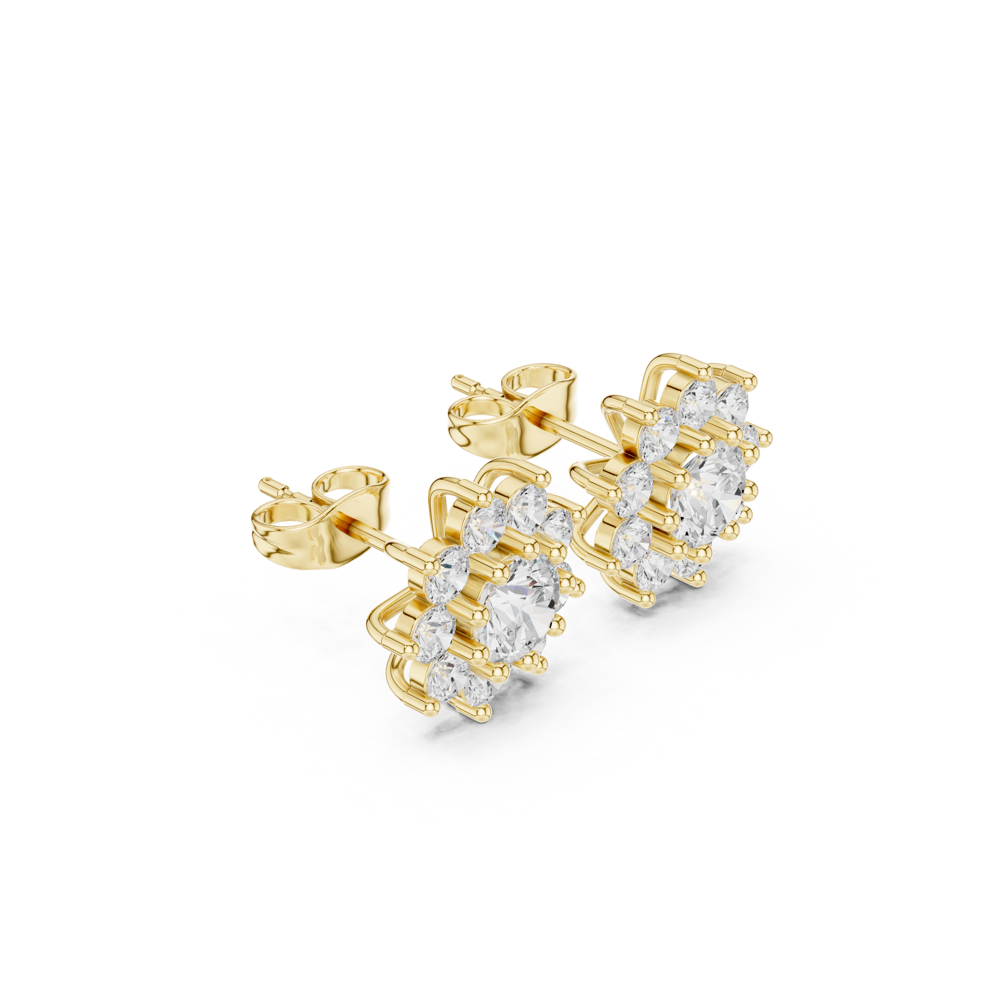 Round Cut Lab Grown Diamond Stud Earrings in Yellow Gold