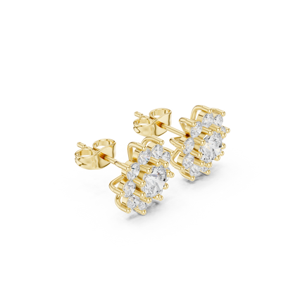 Round Cut Lab Grown Diamond Stud Earrings in Yellow Gold