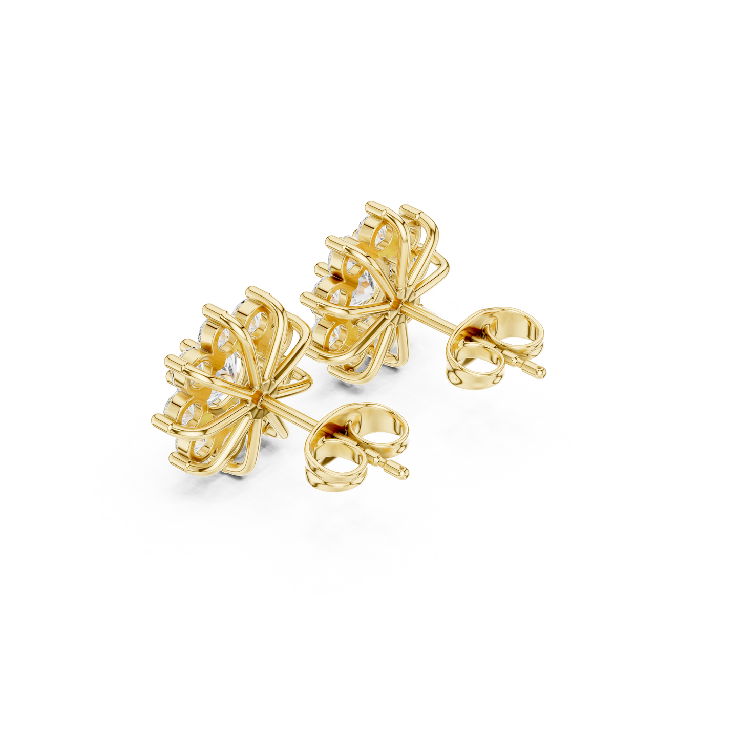 Round Cut Lab Grown Diamond Stud Earrings in Yellow Gold