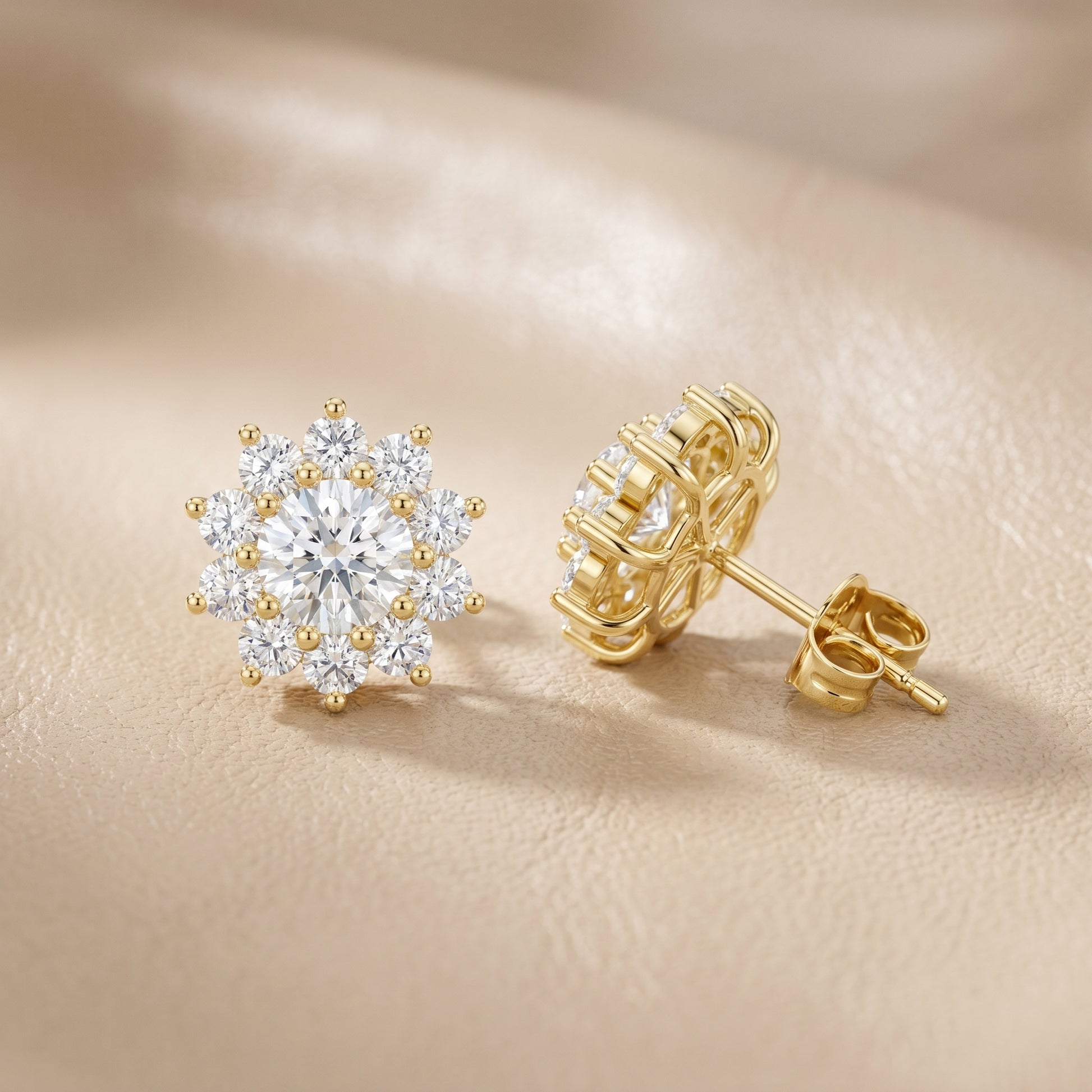Round Cut Lab Grown Diamond Stud Earrings in Yellow Gold