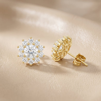 Round Cut Lab Grown Diamond Stud Earrings in Yellow Gold