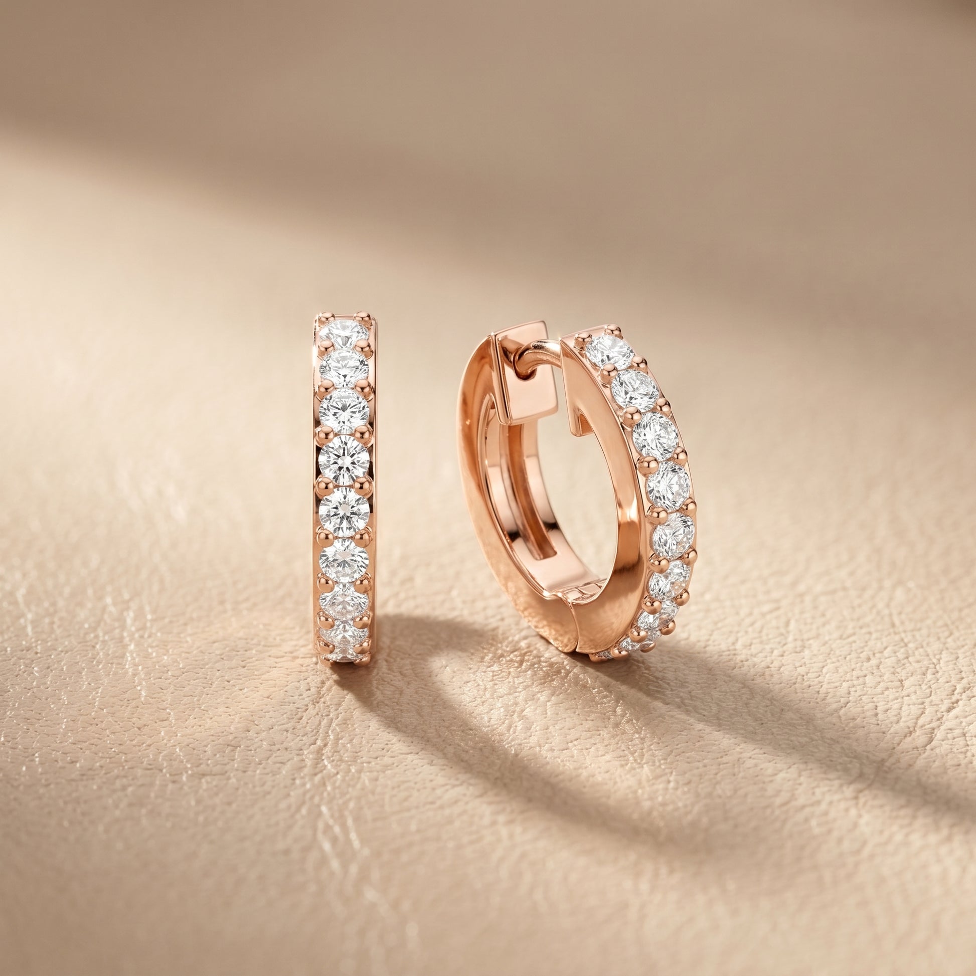 Round Cut Lab Grown Diamond Hoop Earrings in Rose Gold