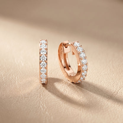 Round Cut Lab Grown Diamond Hoop Earrings in Rose Gold