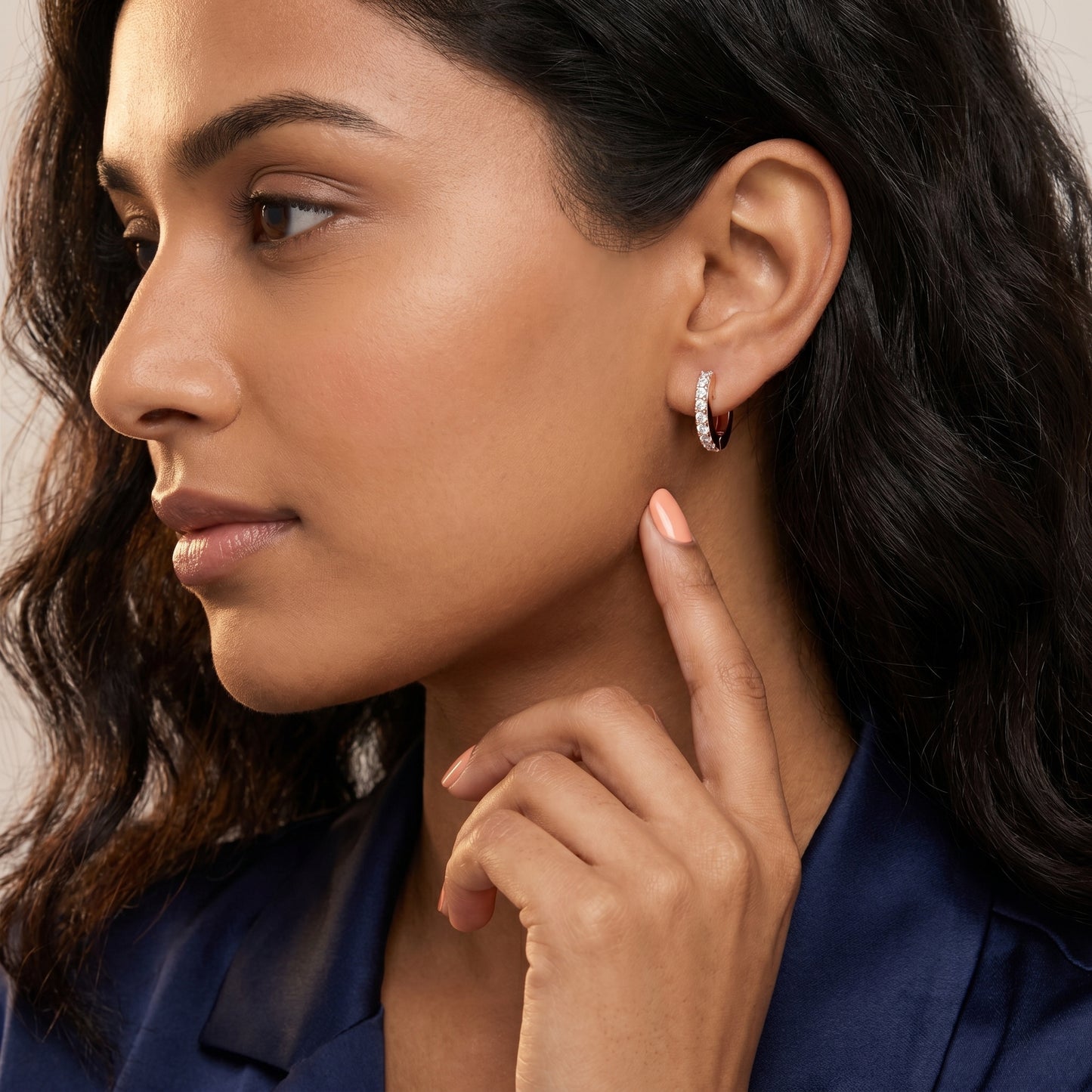 Round Cut Lab Grown Diamond Hoop Earrings in Rose Gold