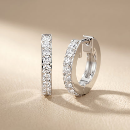 Round Cut Lab Grown Diamond Hoop Earrings in Silver