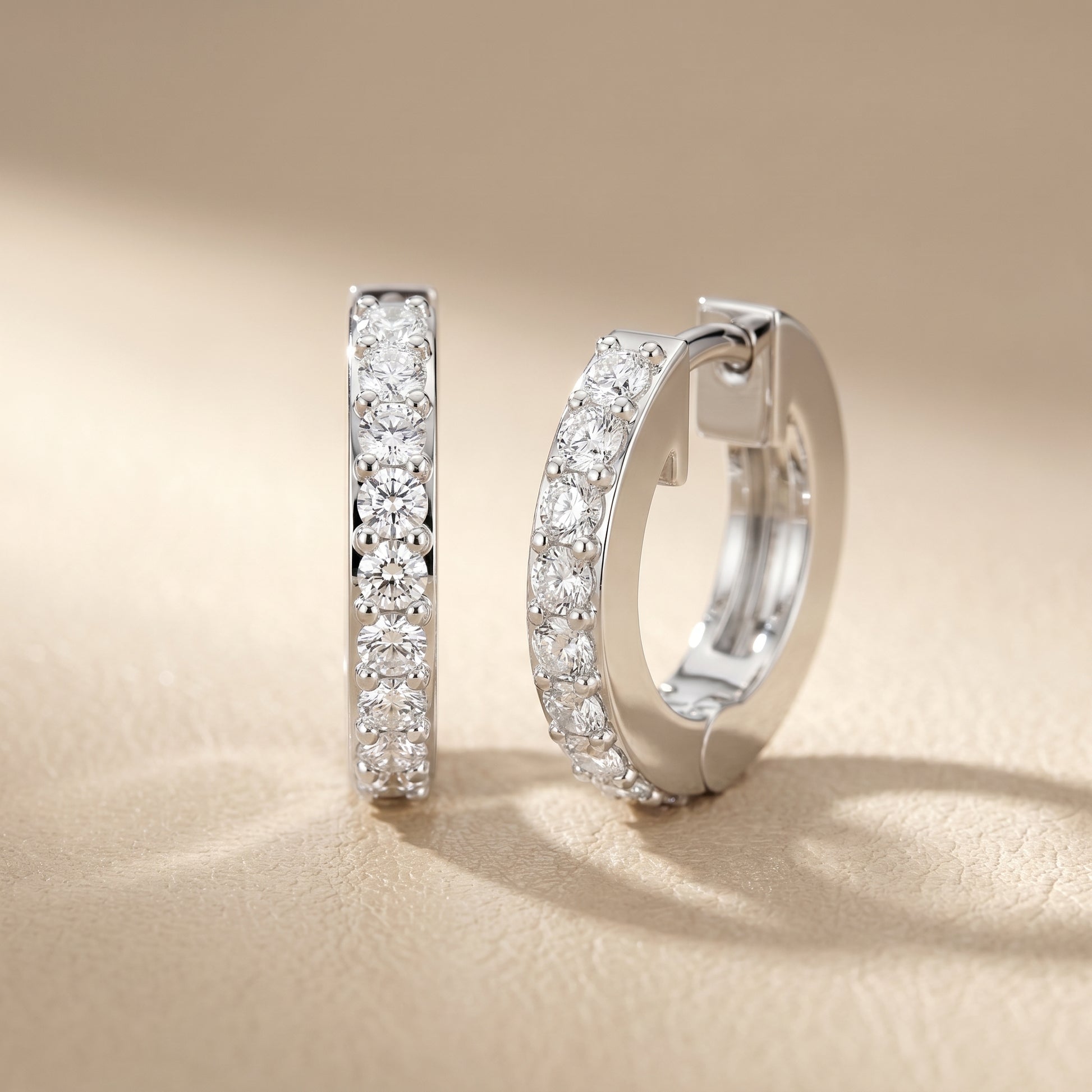 Round Cut Lab Grown Diamond Hoop Earrings in Platinum