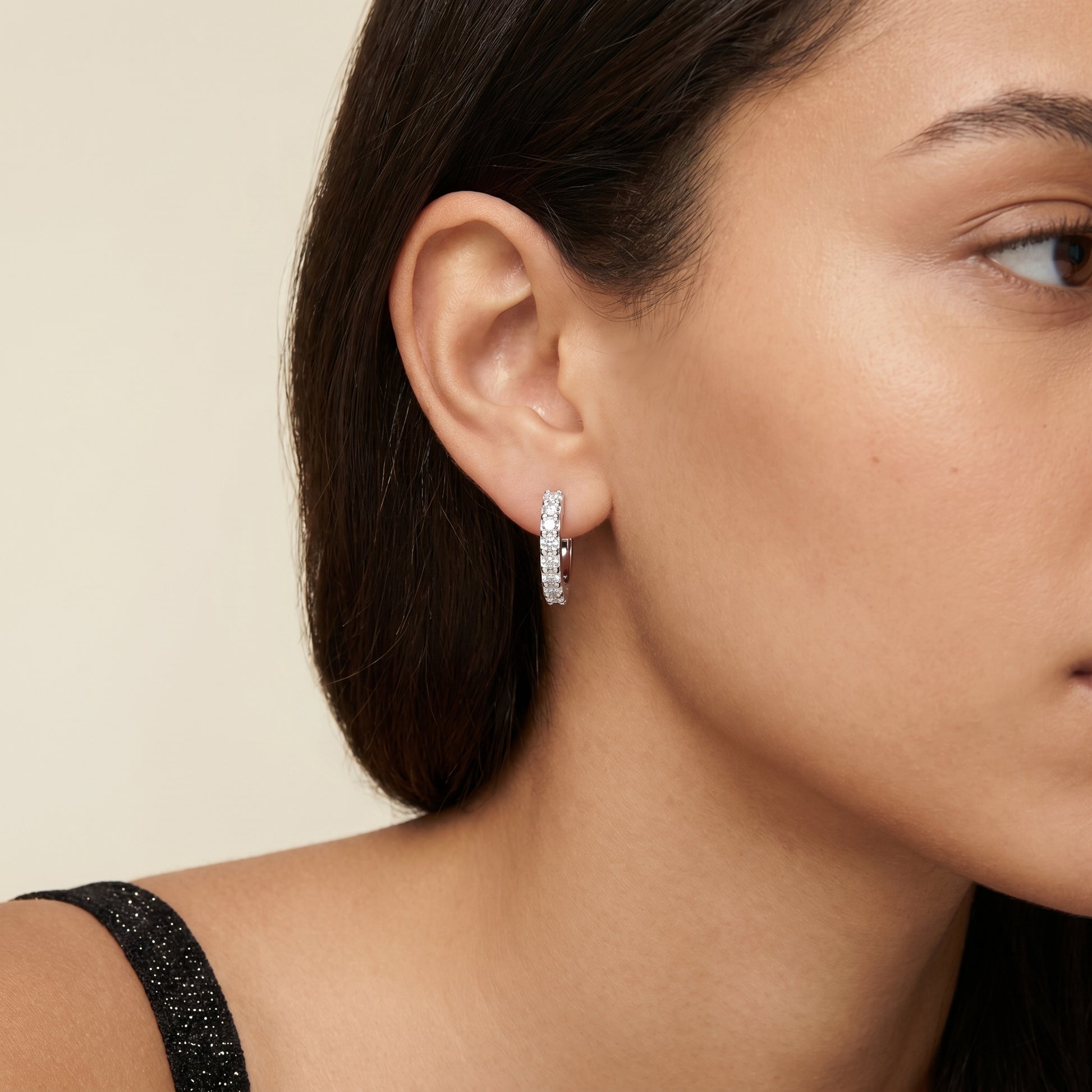 Round Cut Lab Grown Diamond Hoop Earrings in Silver