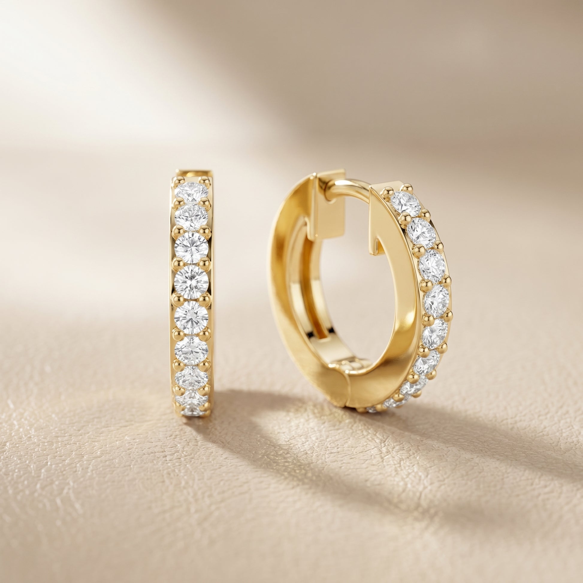 Round Cut Lab Grown Diamond Hoop Earrings in Yellow Gold