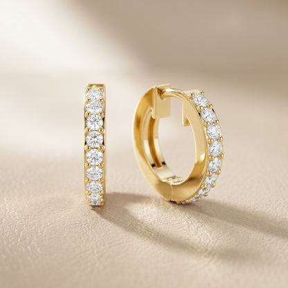 Round Cut Lab Grown Diamond Hoop Earrings in Yellow Gold