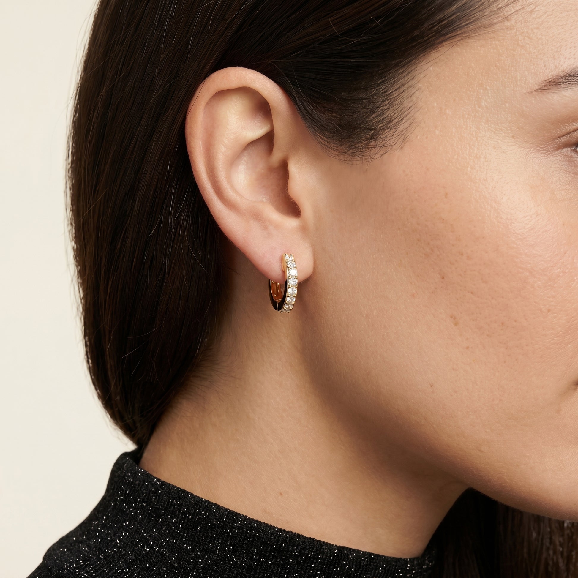Round Cut Lab Grown Diamond Hoop Earrings in Yellow Gold