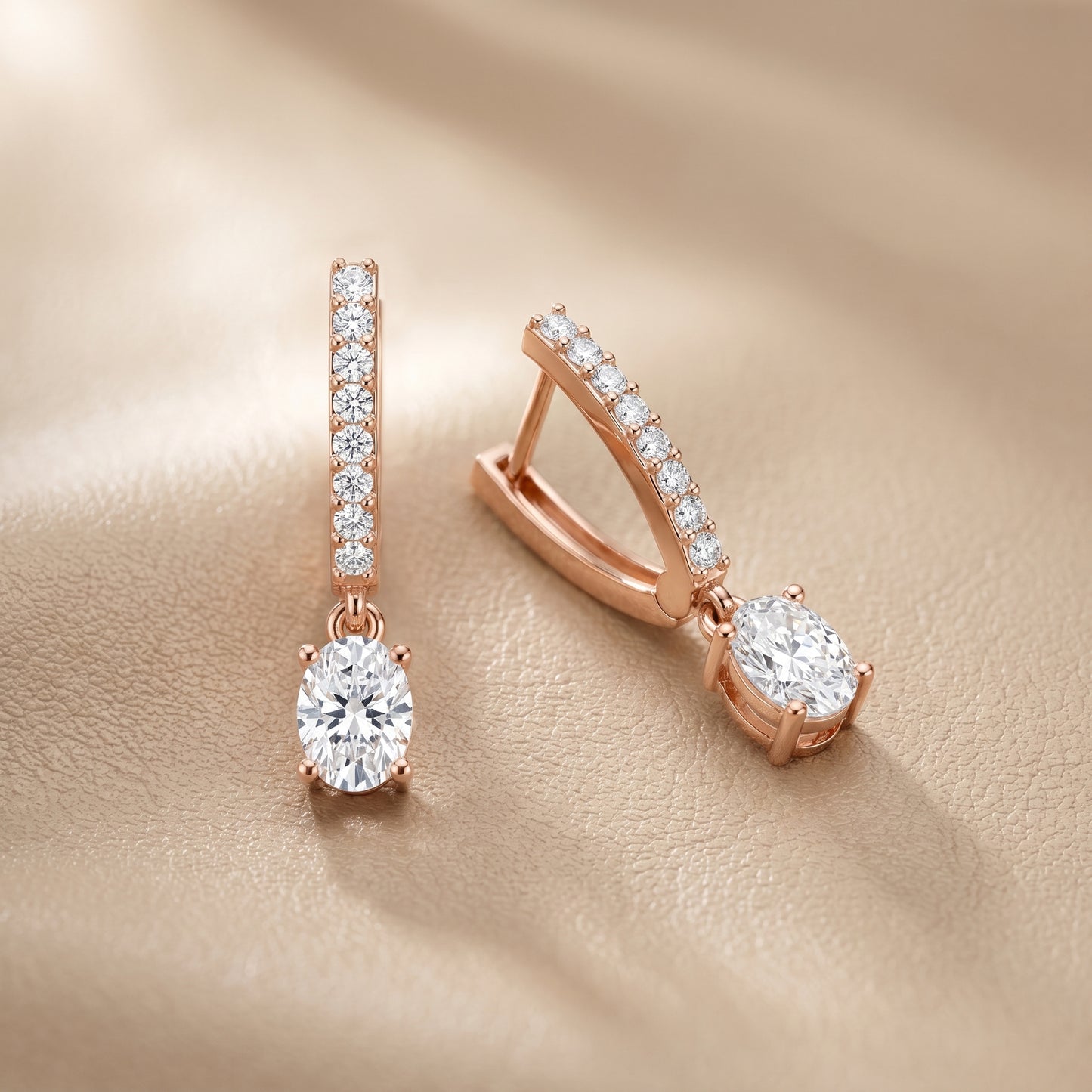 Oval Round Cut Lab Grown Diamond Hoop Earrings in Rose Gold
