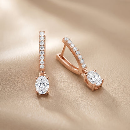 Oval Round Cut Lab Grown Diamond Hoop Earrings in Rose Gold