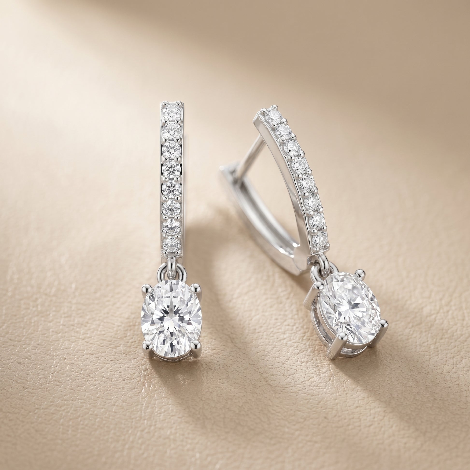 Oval Round Cut Lab Grown Diamond Hoop Earrings in Silver