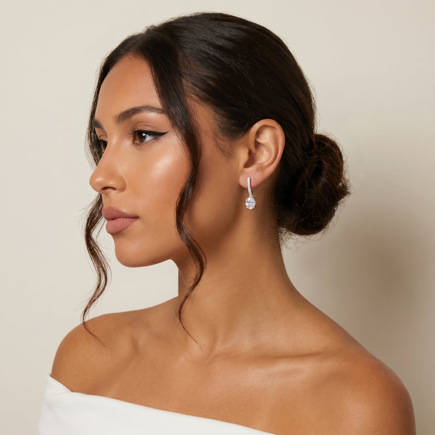 Oval Round Cut Lab Grown Diamond Hoop Earrings in Platinum