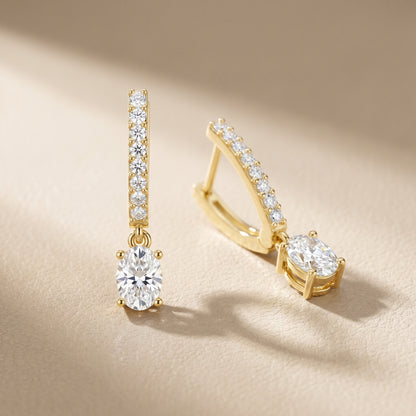 Oval Round Cut Lab Grown Diamond Hoop Earrings in Yellow Gold