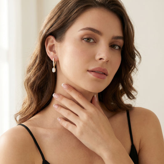 Oval Round Cut Lab Grown Diamond Hoop Earrings in Yellow Gold